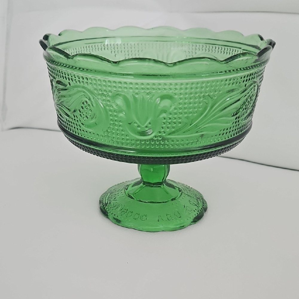 Vintage E.O.Brody Co. Green Glass Pedestal Dish